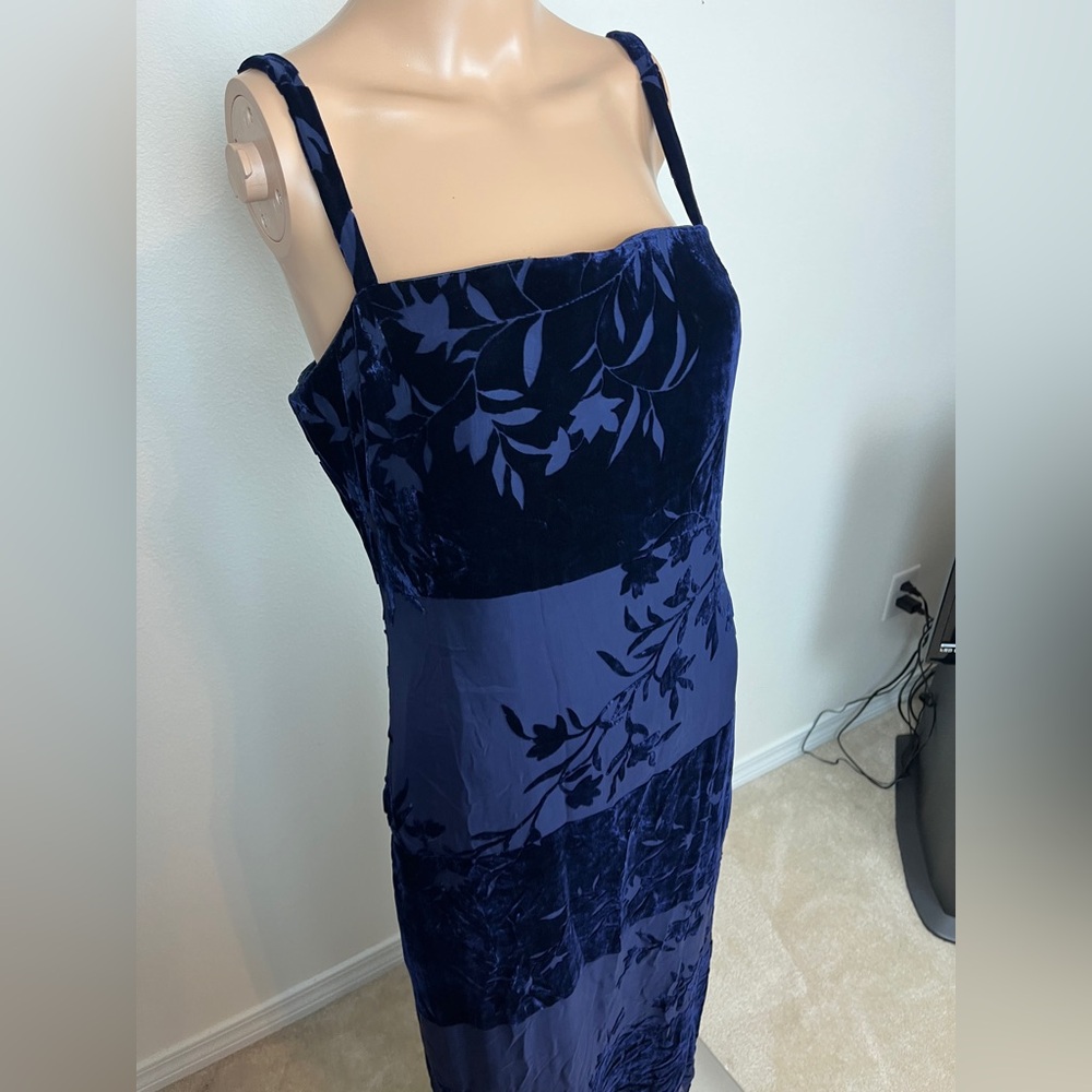 Vintage Y2K Ever Beauty Size 8 Navy Blue Velvet Floral Slip Maxi Summer Dress